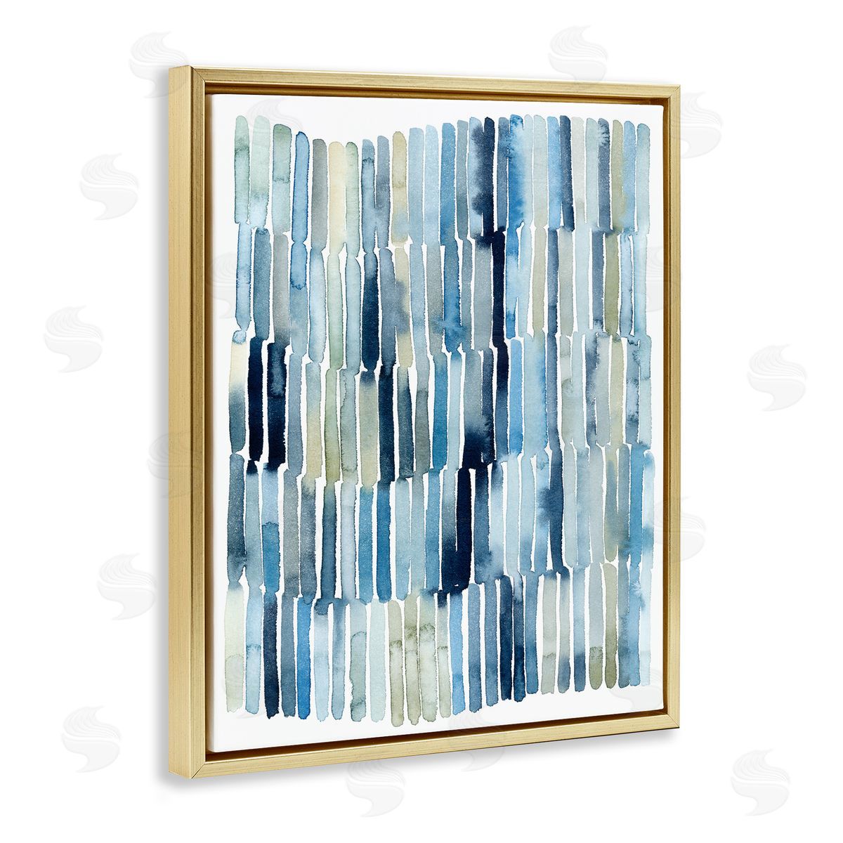 Grace Popp Nautical Inspired Abstraction Blue Beige Blocked Lines Gold Floater Frame Canvas Art