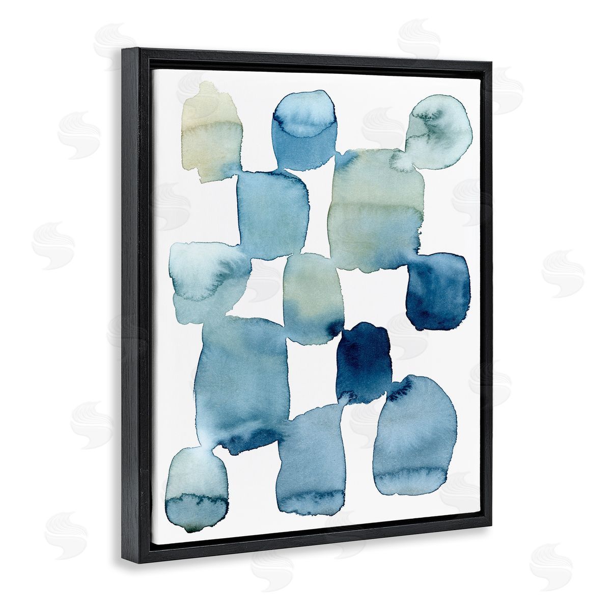 Grace Popp Nautical Patchwork Abstraction Soft Blue Beige Black Floater Frame Canvas Art