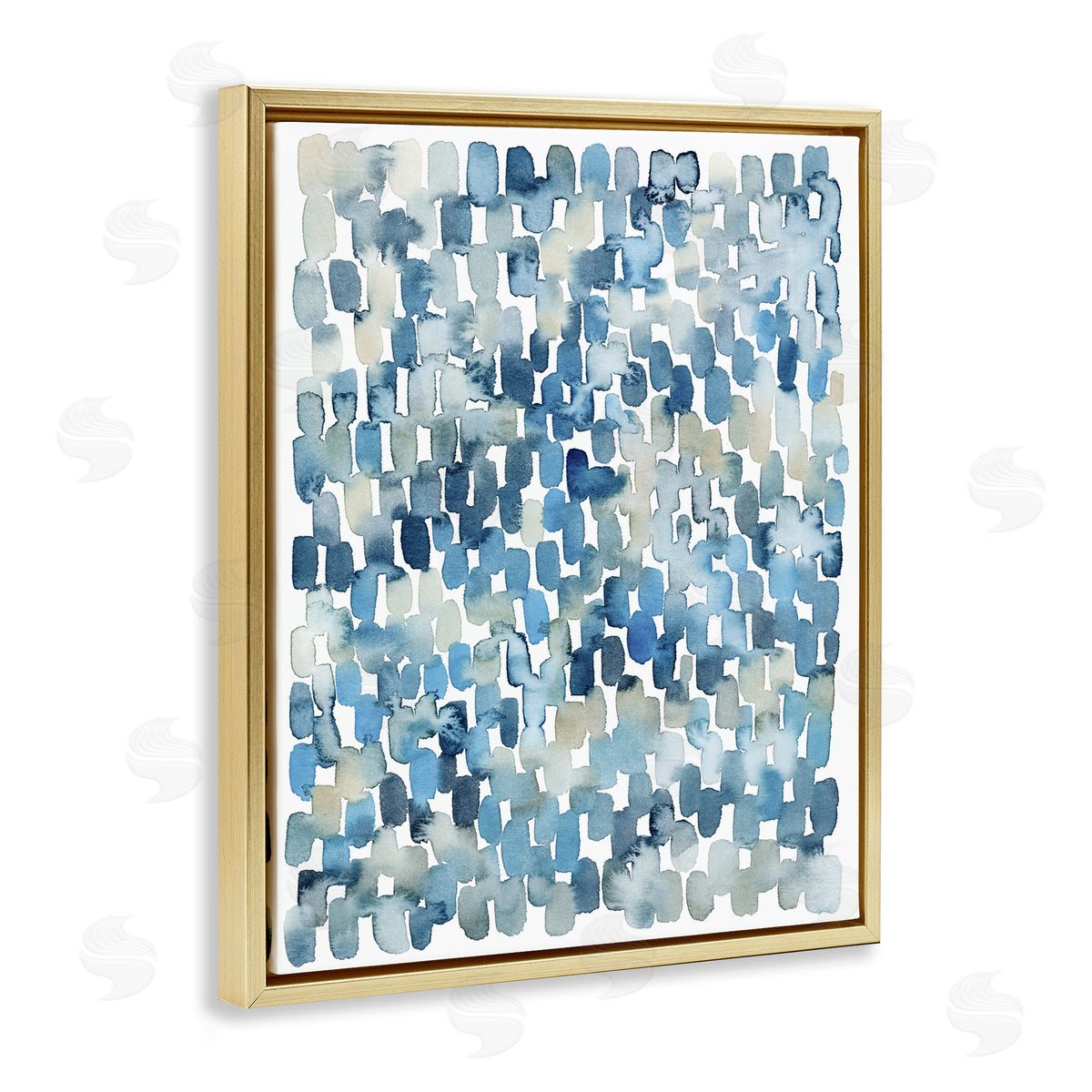Grace Popp Coastal Tile Abstract Soft Blue Beige Shapes Gold Floater Frame Canvas Art