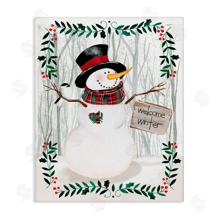 Jennifer Paxton Parker | Winter Welcome Greeting Snowman Forest Holly Florals