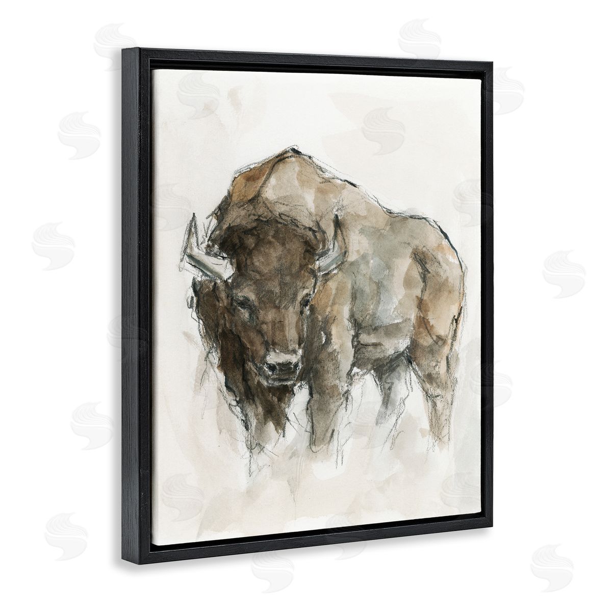 Western American Buffalo Black Floating Frame Canvas Wall Art, Home Decor by Ethan Harper