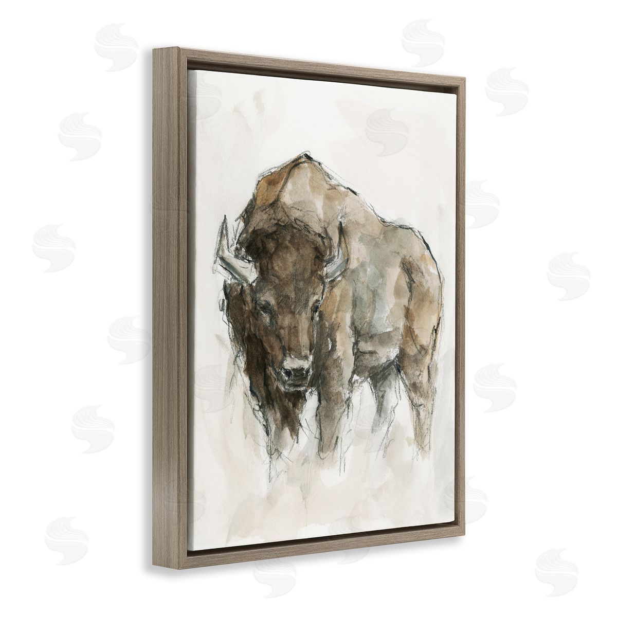 Western American Buffalo Brown Floating Frame Canvas Wall Art, Home Decor by Ethan Harper