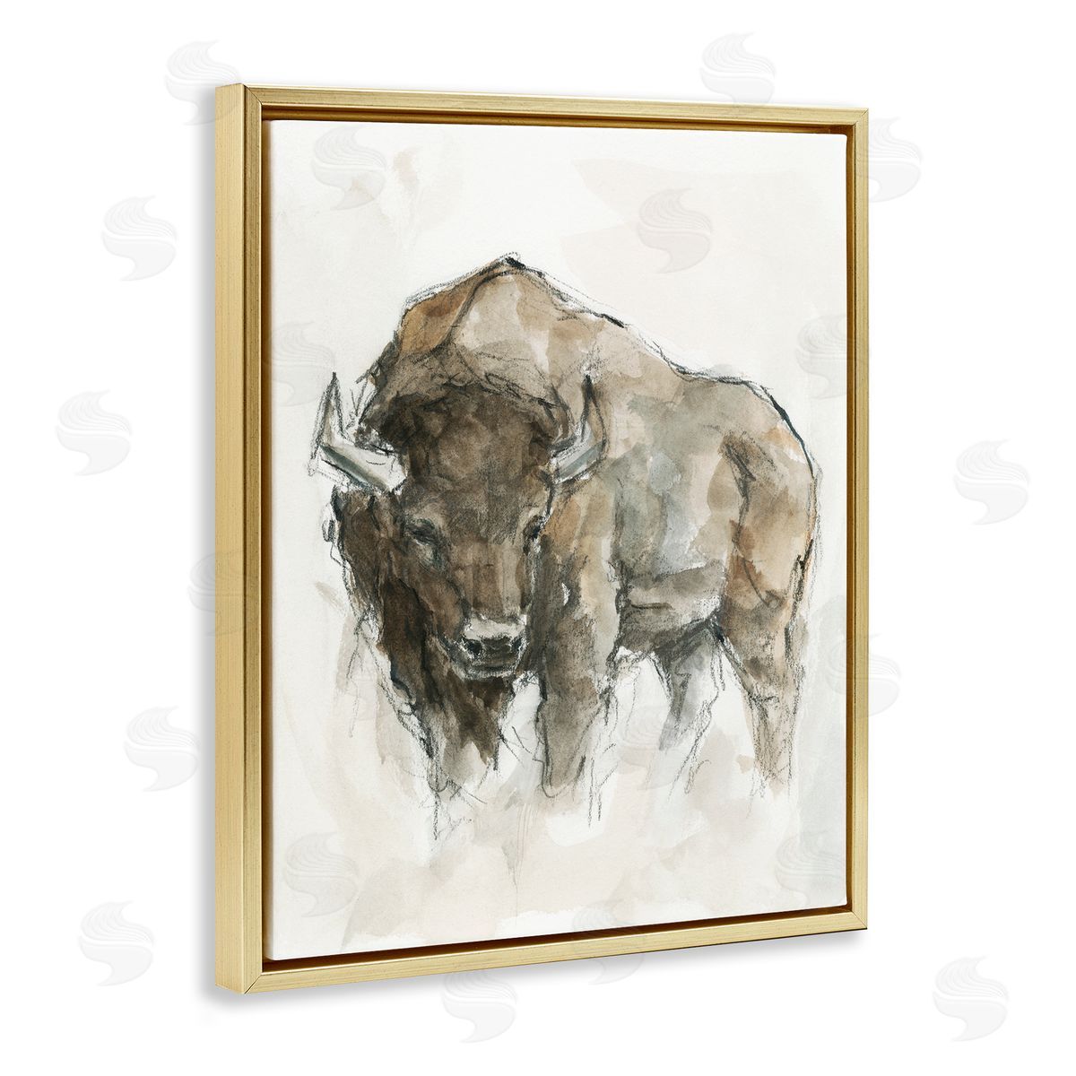 Western American Buffalo Gold Floating Frame Canvas Wall Art, Home Decor by Ethan Harper