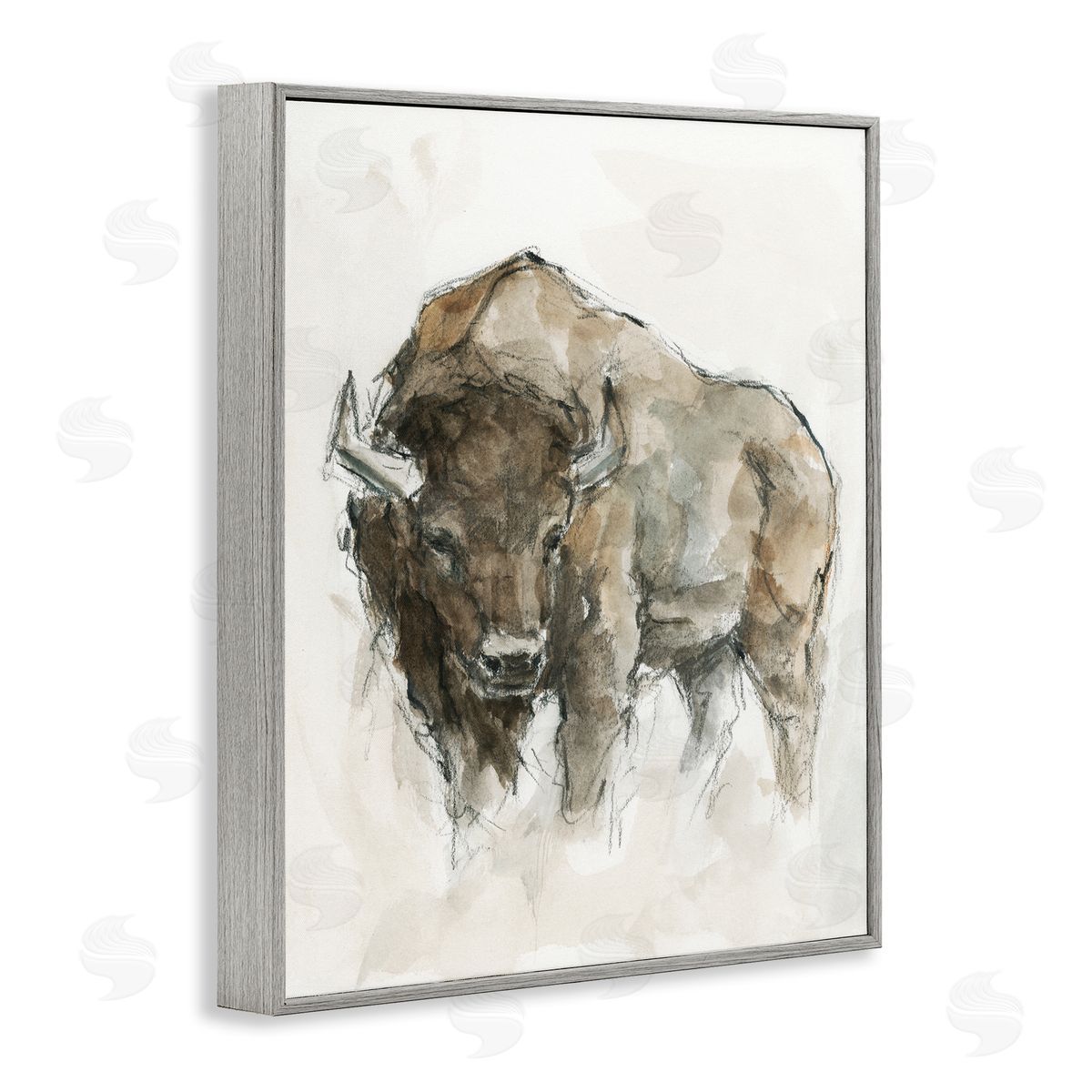 Western American Buffalo Grey Frame Print Wall Art, Home Decor by Ethan Harper