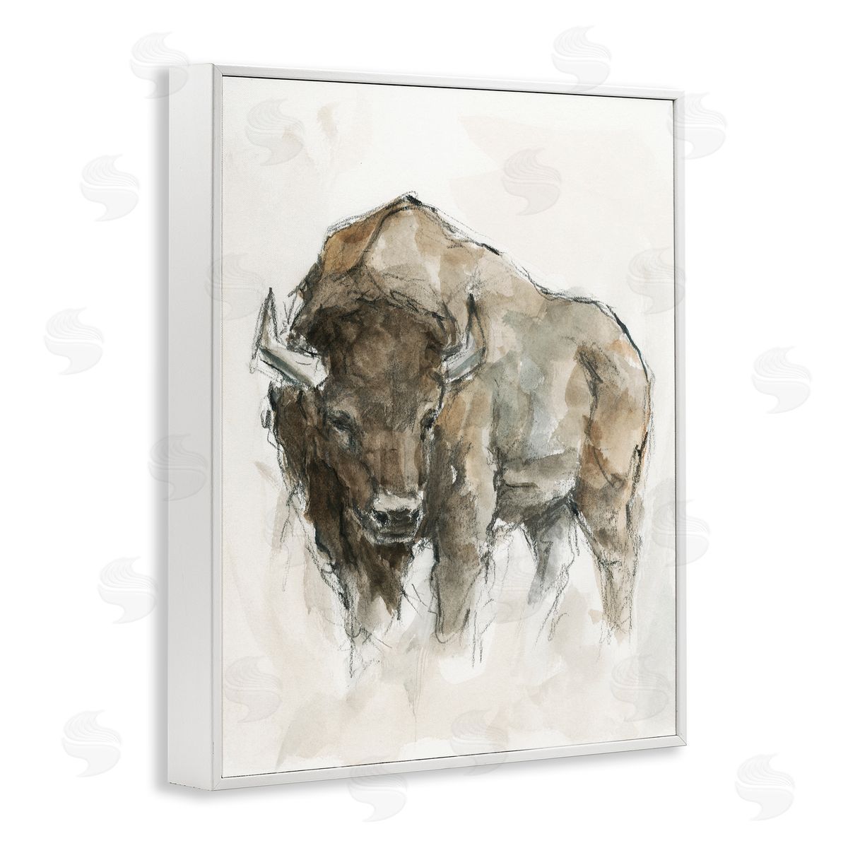 Western American Buffalo White Frame Print Wall Art, Home Decor by Ethan Harper