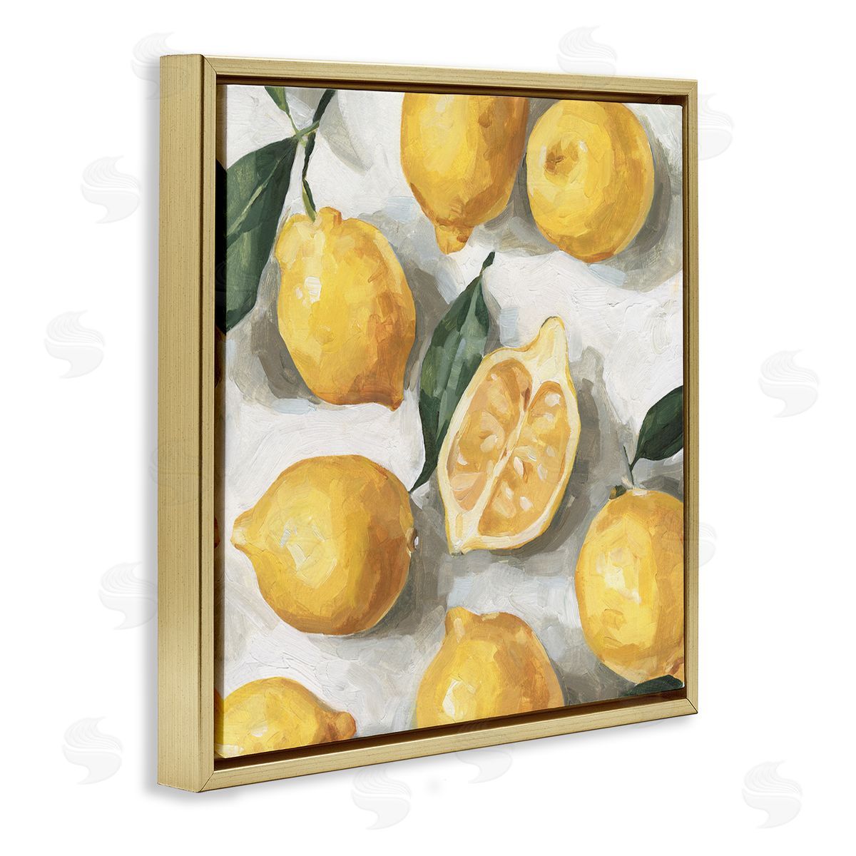 Citrus Lemons Over White Gold Floating Frame Canvas Wall Art, Home Decor by Emma Caroline