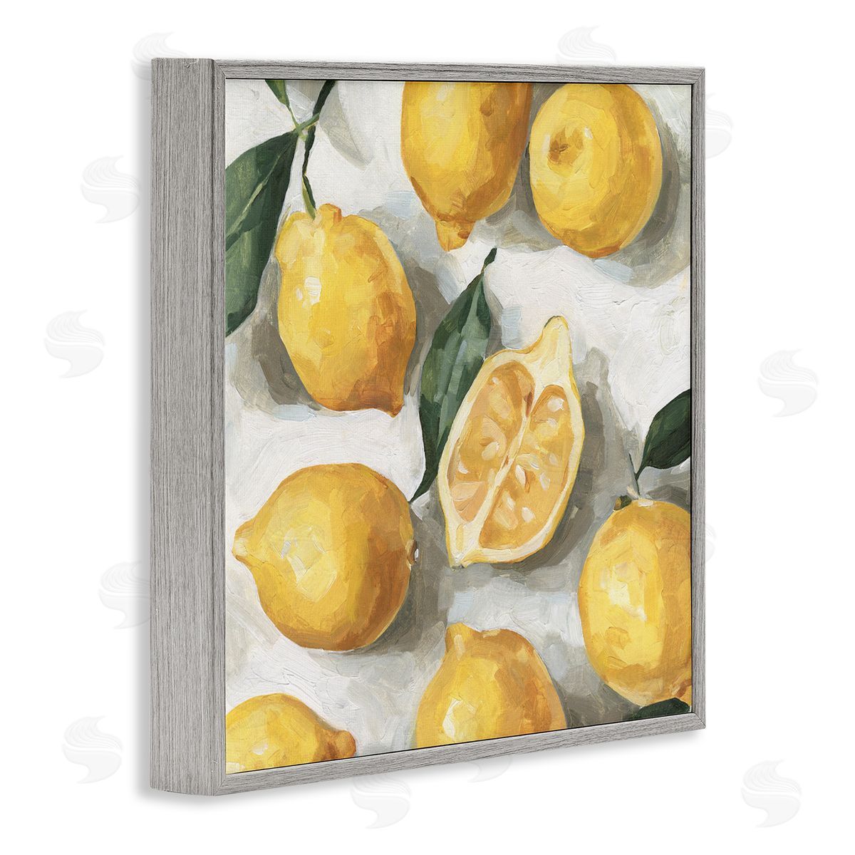 Citrus Lemons Over White Grey Frame Print Wall Art, Home Decor by Emma Caroline