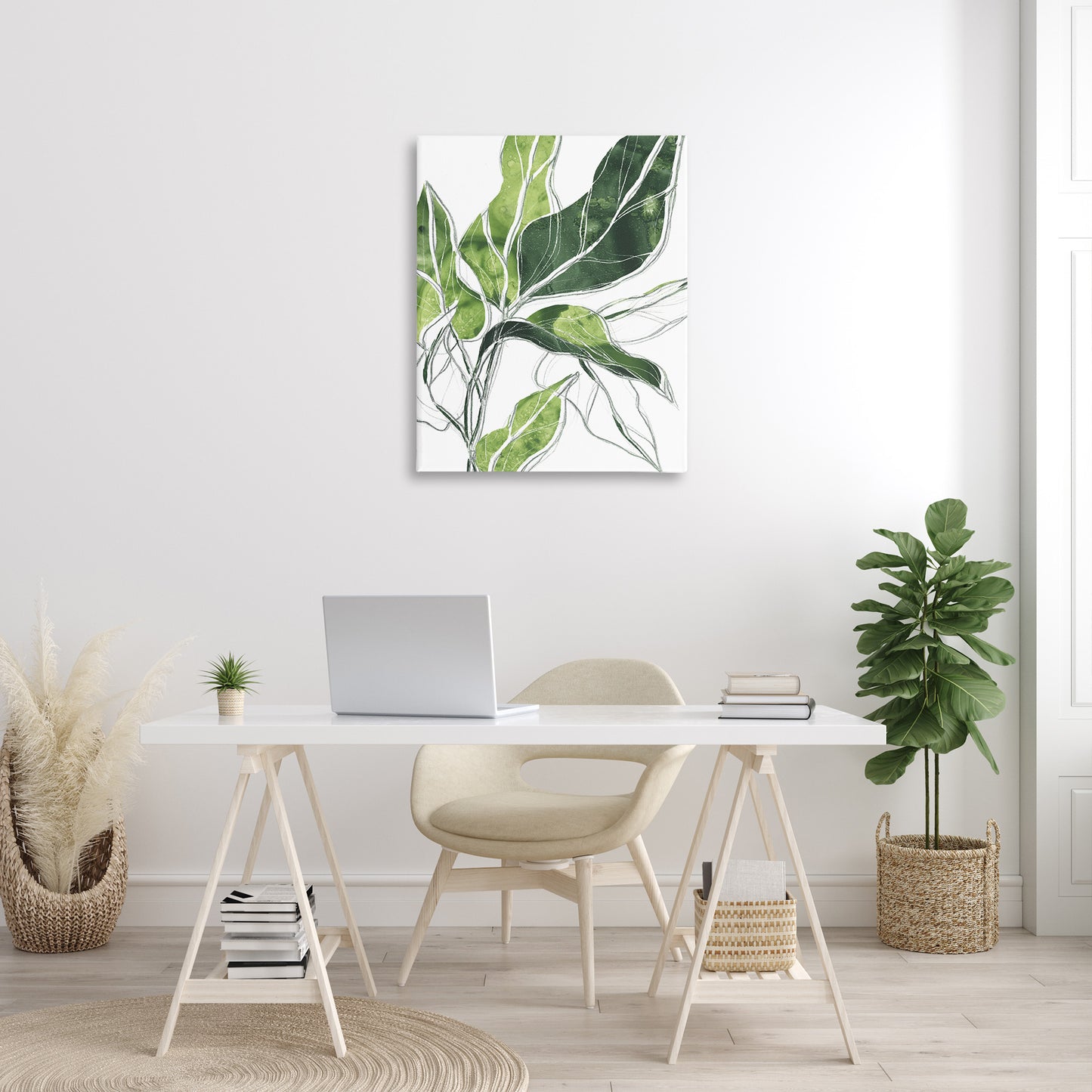 Expressive Palm Leaf Linework Canvas Wall Art in Room, Home Decor by June Erica Vess
