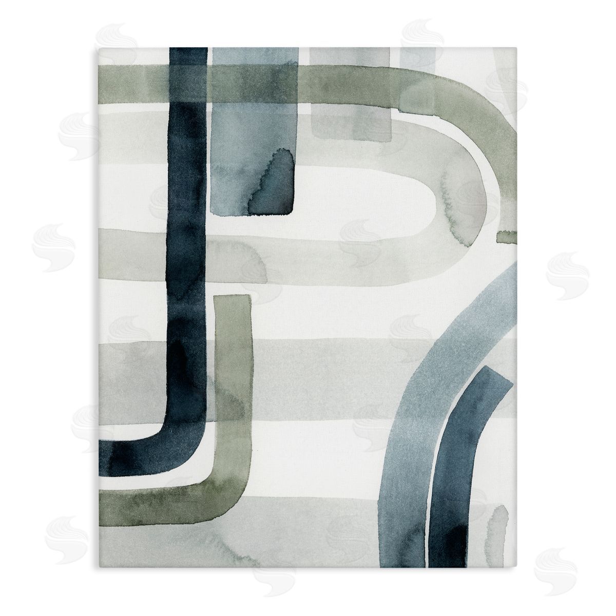 Grace Popp Dark Blue Green Linework Abstract Swoop Design Canvas Wall Art