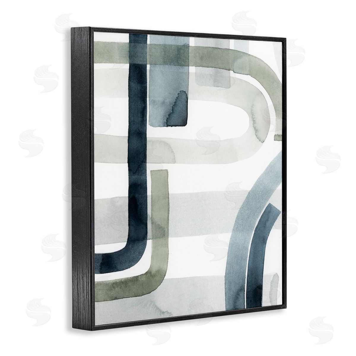 Grace Popp Dark Blue Green Linework Abstract Swoop Design Black Framed Giclee Wall Art
