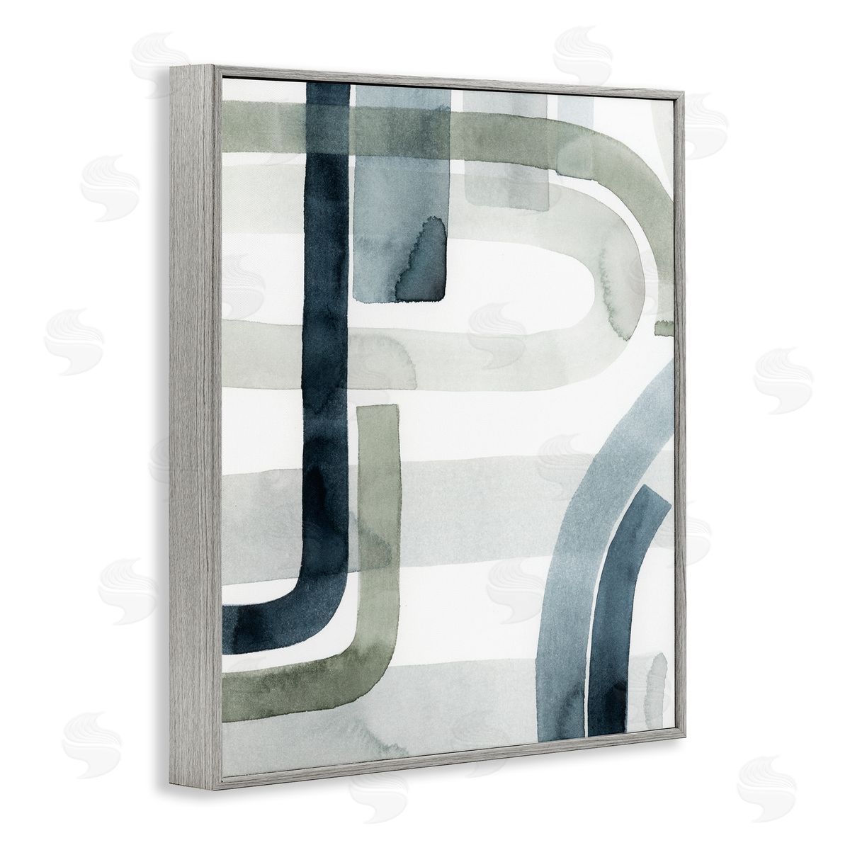 Grace Popp Dark Blue Green Linework Abstract Swoop Design Gray Framed Giclee Wall Art