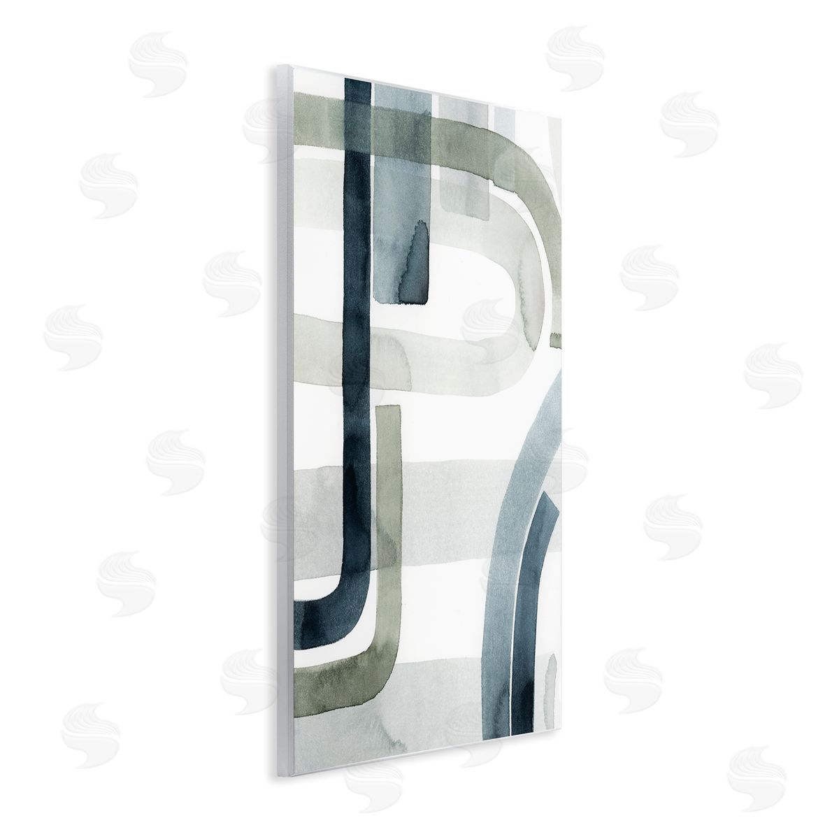 Grace Popp Dark Blue Green Linework Abstract Swoop Design Wall Plaque Art