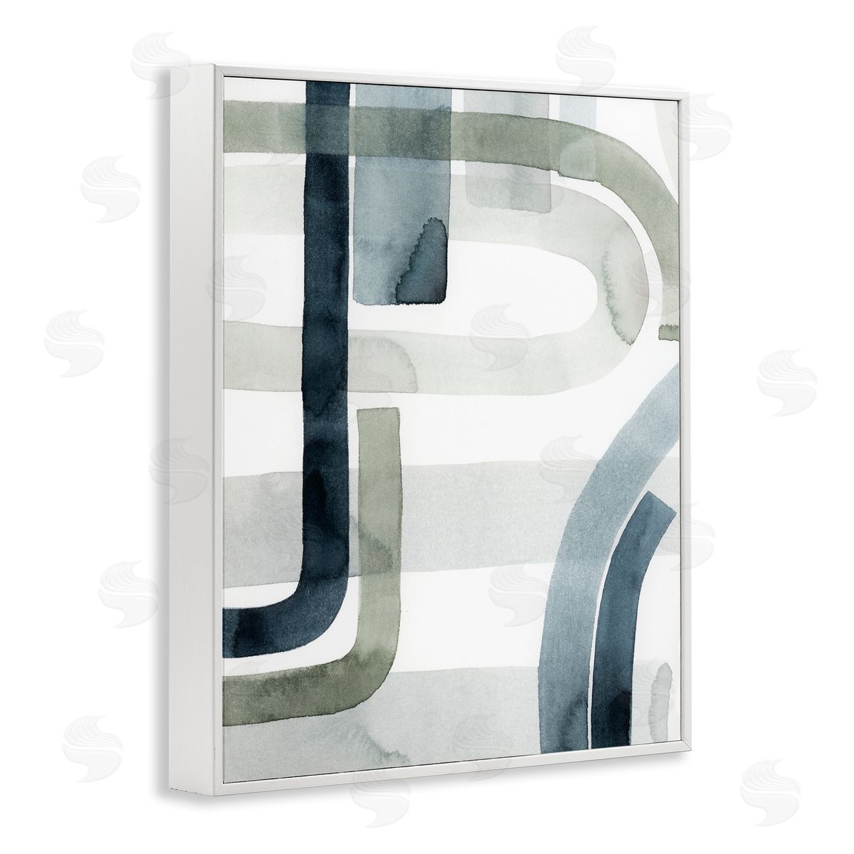 Grace Popp Dark Blue Green Linework Abstract Swoop Design White Framed Giclee Wall Art