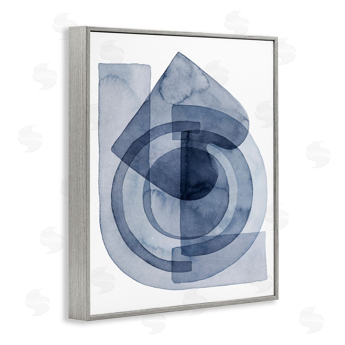 Grace Popp Layered Blue Opaque Shapes Central Circle Abstract Gray Framed Giclee Wall Art