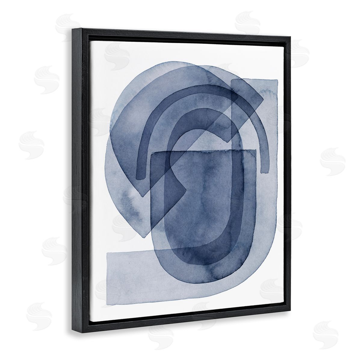 Grace Popp Blue Gear Shape Abstraction Layered Opaque Details Black Floater Frame Canvas Art