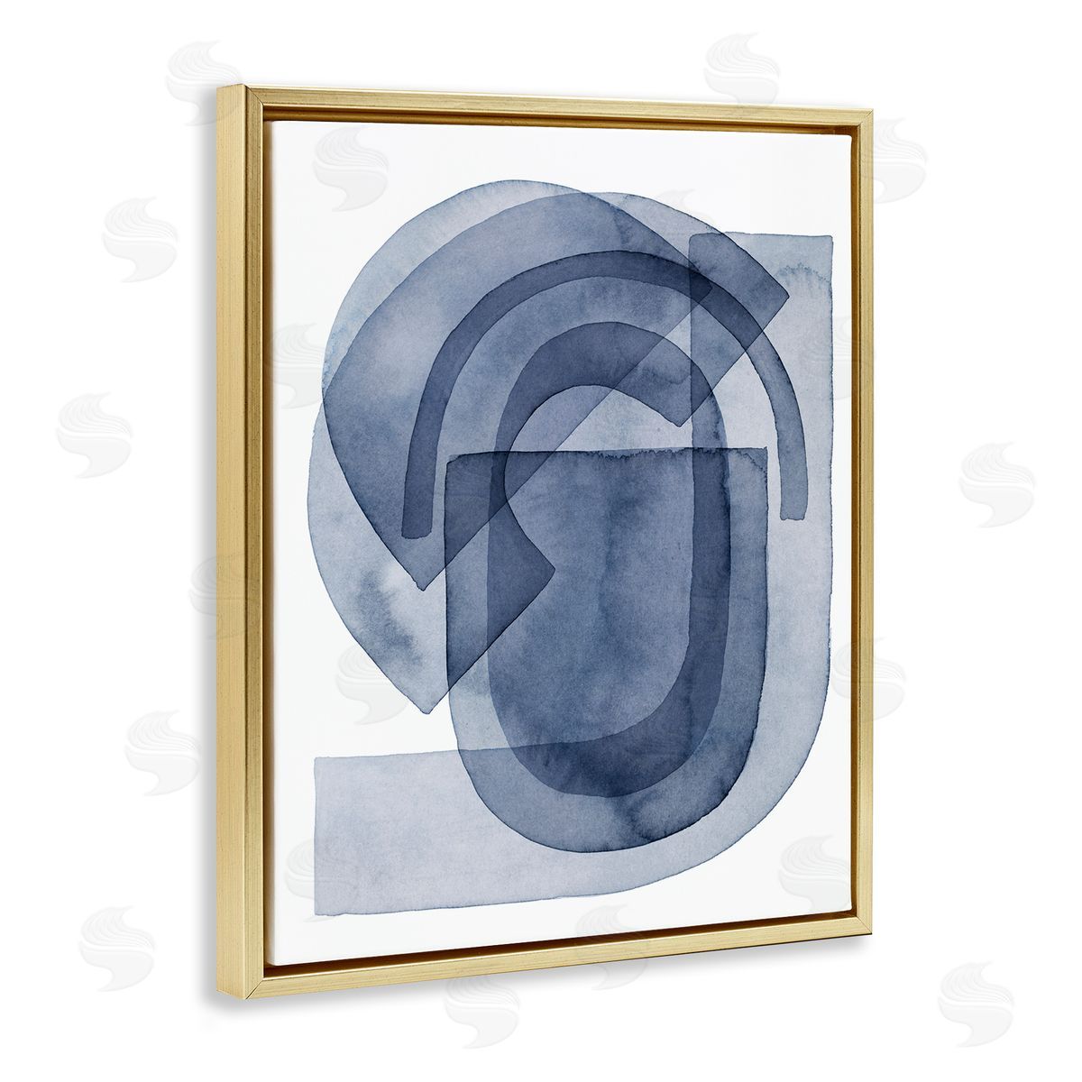 Grace Popp Blue Gear Shape Abstraction Layered Opaque Details Gold Floater Frame Canvas Art