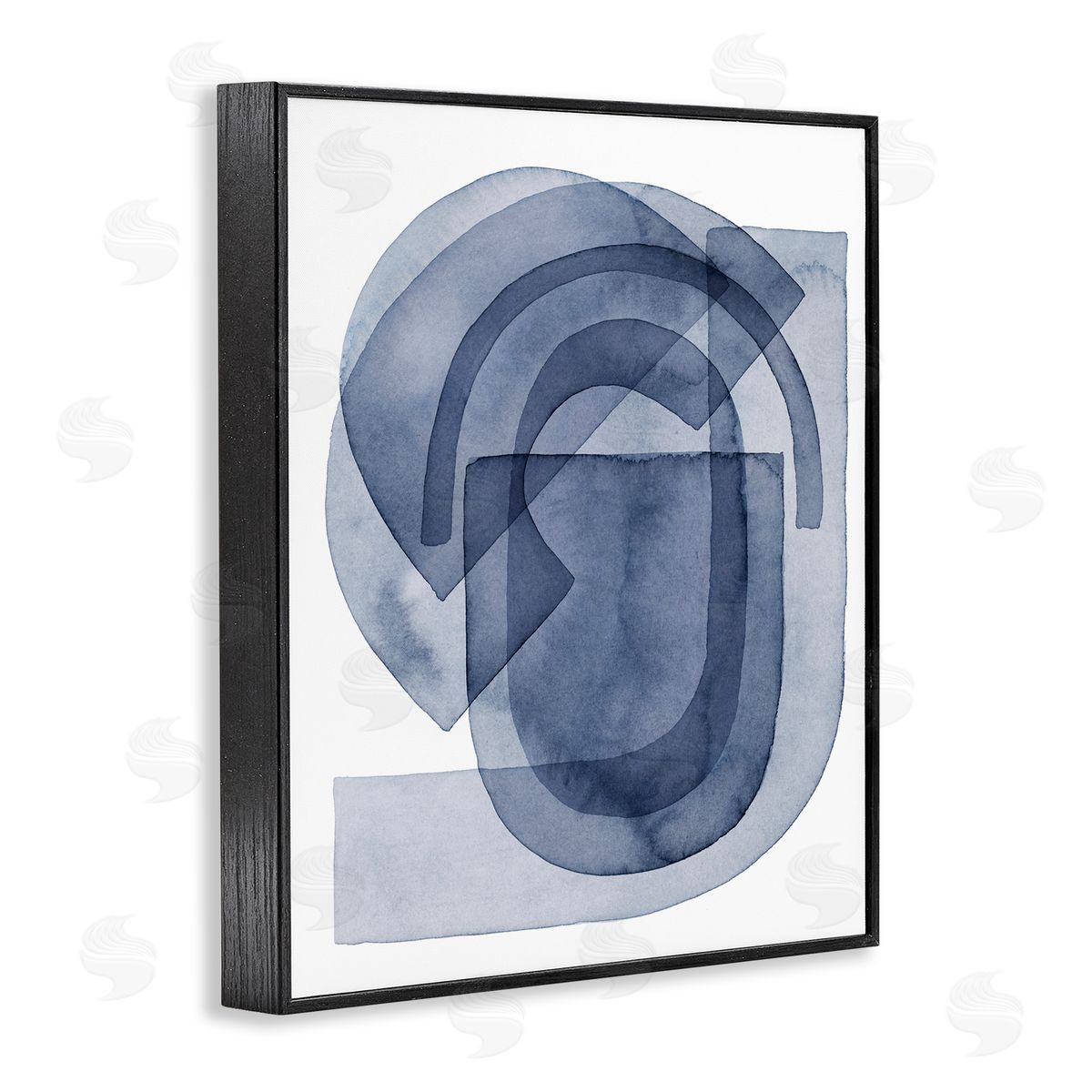 Grace Popp Blue Gear Shape Abstraction Layered Opaque Details Black Framed Giclee Wall Art