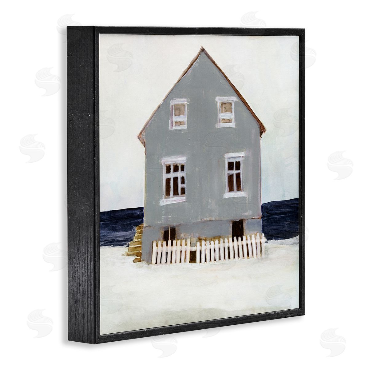 Winter Beach House Landscape Black Frame Print Wall Art, Home Decor by Stellar Design Studio