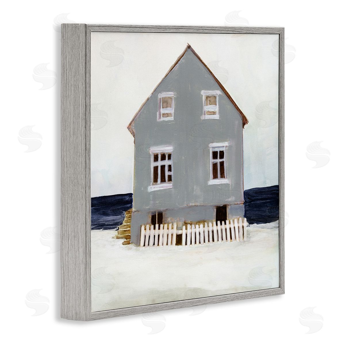 Winter Beach House Landscape Grey Frame Print Wall Art, Home Decor by Stellar Design Studio