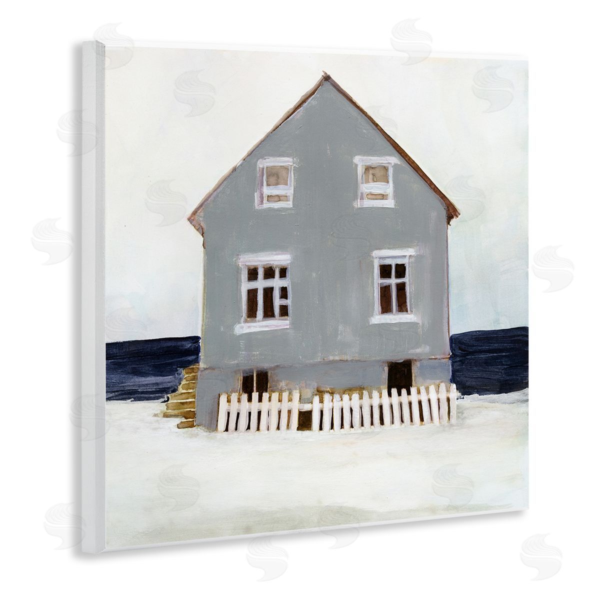 Winter Beach House Landscape Wood Plaque Wall Art, Home Decor by Stellar Design Studio