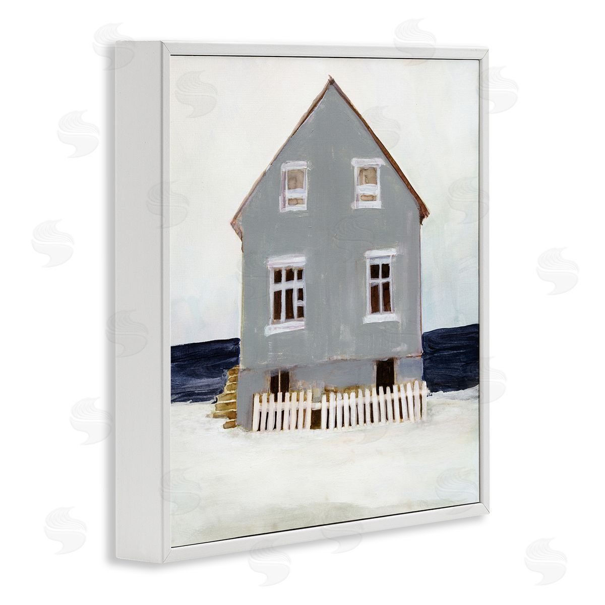 Winter Beach House Landscape White Frame Print Wall Art, Home Decor by Stellar Design Studio