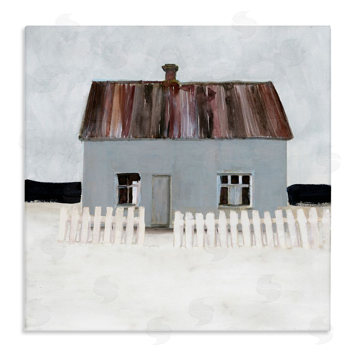 Stellar Design Studio Rustic Winter Beach House Coastal Landscape Canvas Wall Art