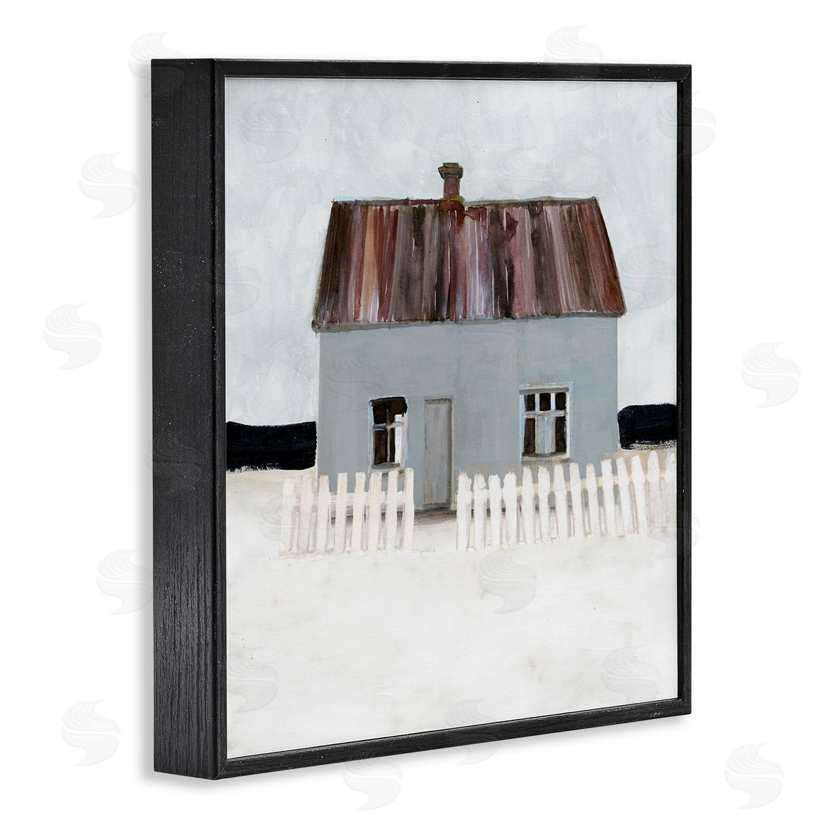 Stellar Design Studio Rustic Winter Beach House Coastal Landscape Black Framed Giclee Wall Art