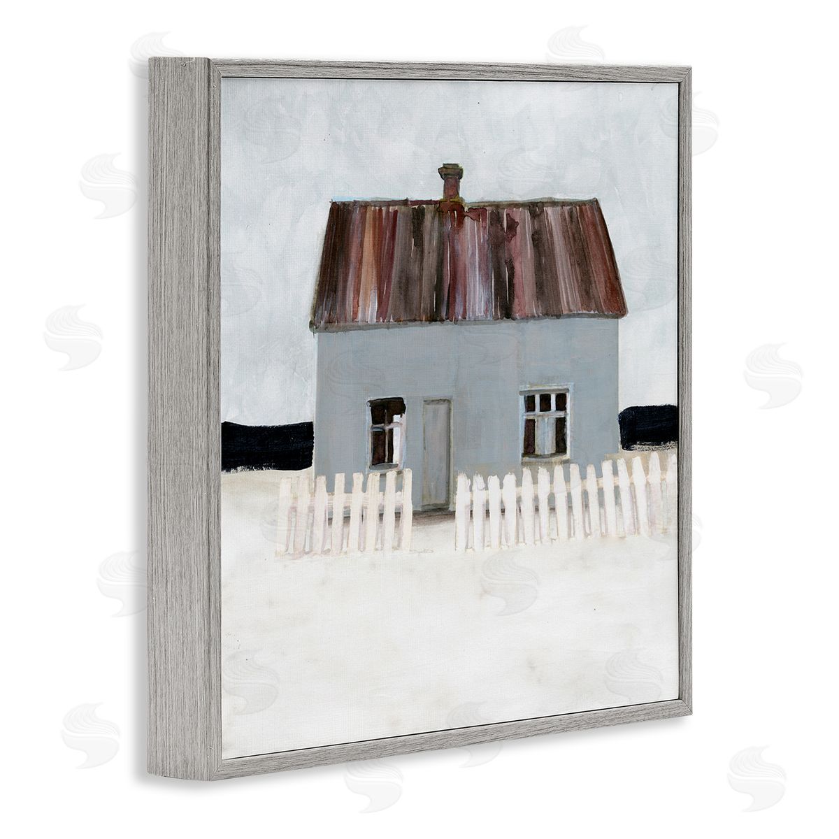 Stellar Design Studio Rustic Winter Beach House Coastal Landscape Gray Framed Giclee Wall Art