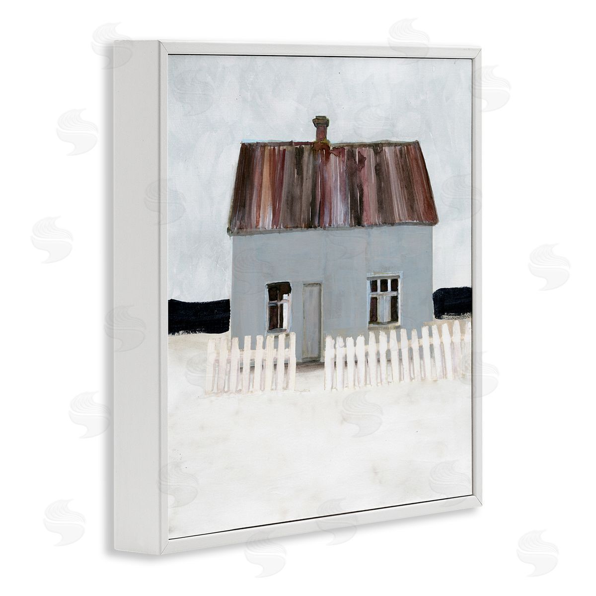 Stellar Design Studio Rustic Winter Beach House Coastal Landscape White Framed Giclee Wall Art