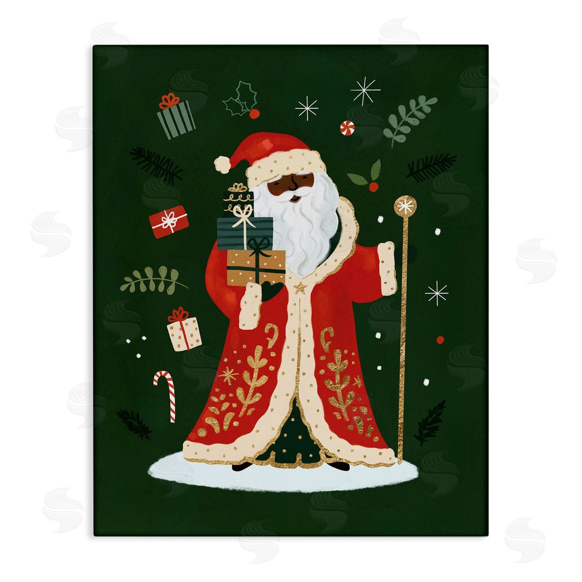 Victoria Barnes Festive St. Nick Green Christmas Winter Holiday  Canvas Wall Art