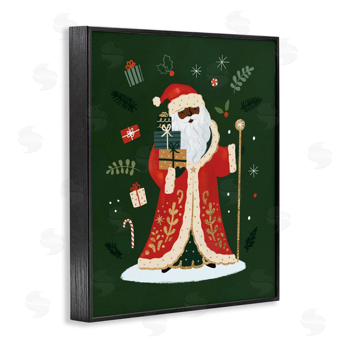 Victoria Barnes Festive St. Nick Green Christmas Winter Holiday  Black Framed Giclee Wall Art