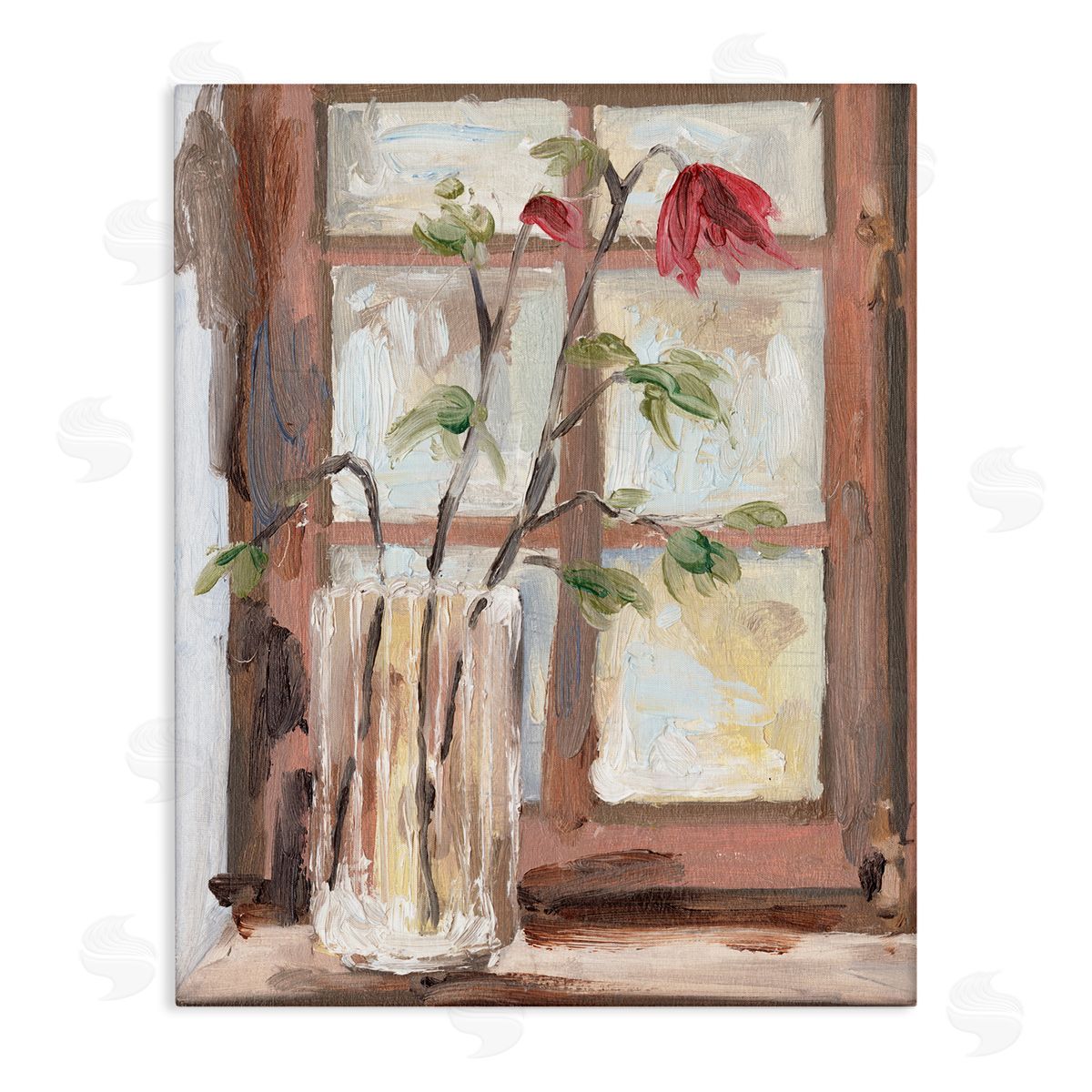 Melissa Wang Soft Red Florals Window Pane Flower Vase Canvas Wall Art