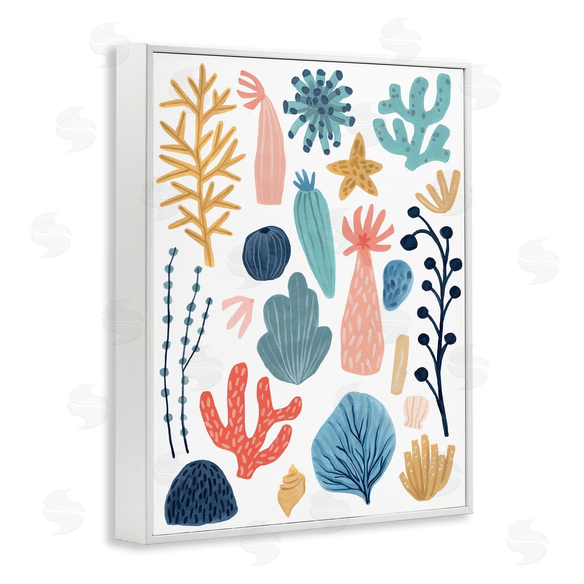 June Erica Vess Coral Reef Ocean Life Playful Pastel Sea Plants White Framed Giclee Wall Art