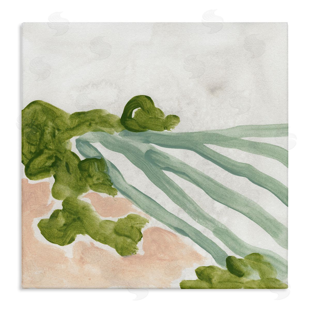 June Erica Vess Fluid Coastline Abstract Landscape Soft Pink Green  Canvas Wall Art