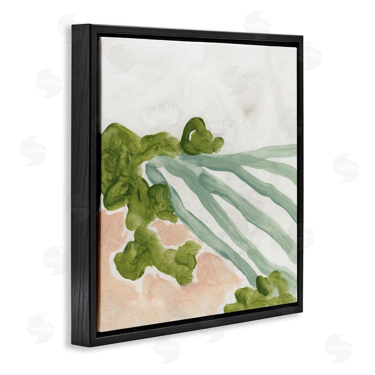 June Erica Vess Fluid Coastline Abstract Landscape Soft Pink Green  Black Floater Frame Canvas Art
