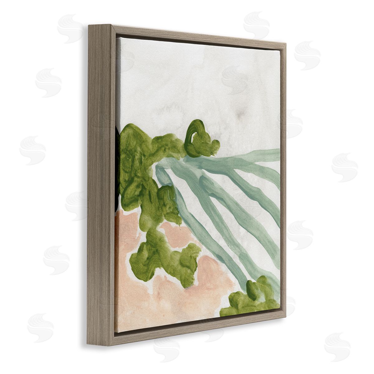 June Erica Vess Fluid Coastline Abstract Landscape Soft Pink Green  Brown Floater Frame Canvas Art