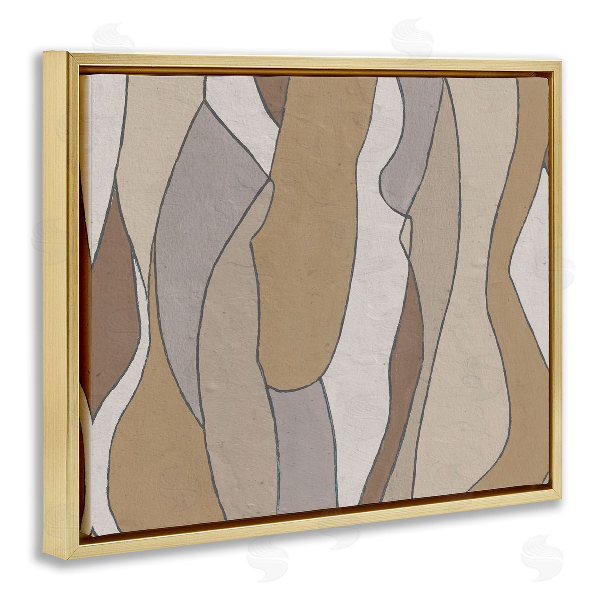 Alonzo Saunders Abstract Curved Body Shapes Brown Beige Neutral Gold Floater Frame Canvas Art