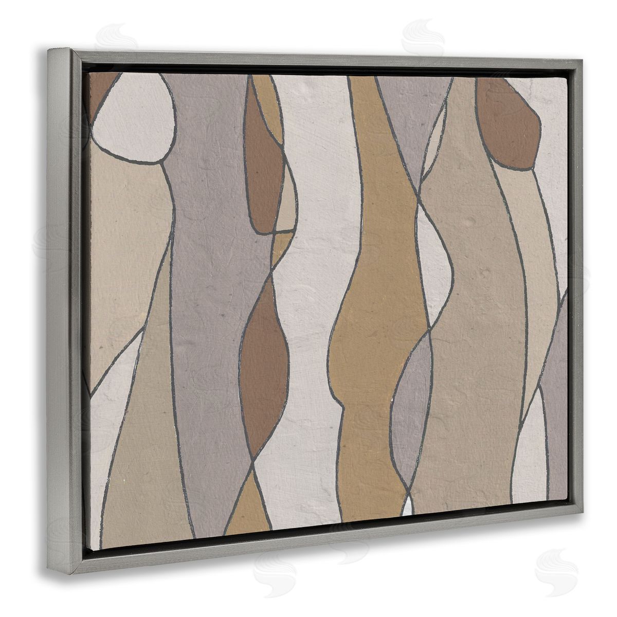 Alonzo Saunders Curved Shape Figures Abstraction Brown Beige Neutral Gray Floater Frame Canvas Art