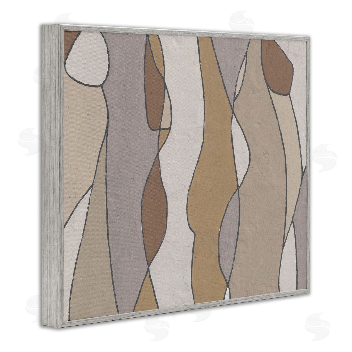 Alonzo Saunders Curved Shape Figures Abstraction Brown Beige Neutral Gray Framed Giclee Wall Art