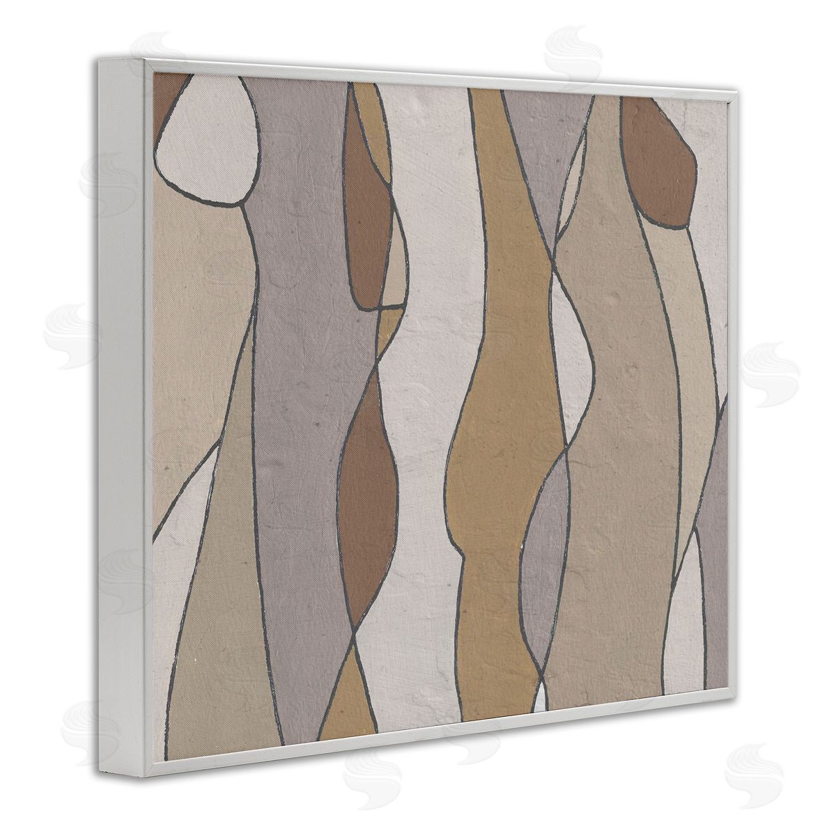 Alonzo Saunders Curved Shape Figures Abstraction Brown Beige Neutral White Framed Giclee Wall Art