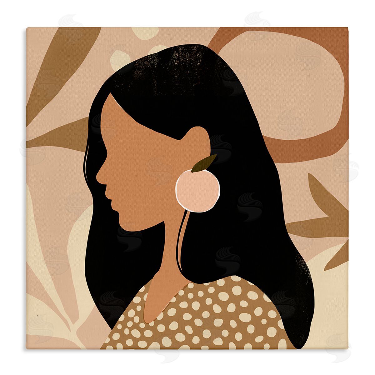 Victoria Barnes Female Side Portrait Peach Fruit Earring Canvas Wall Art