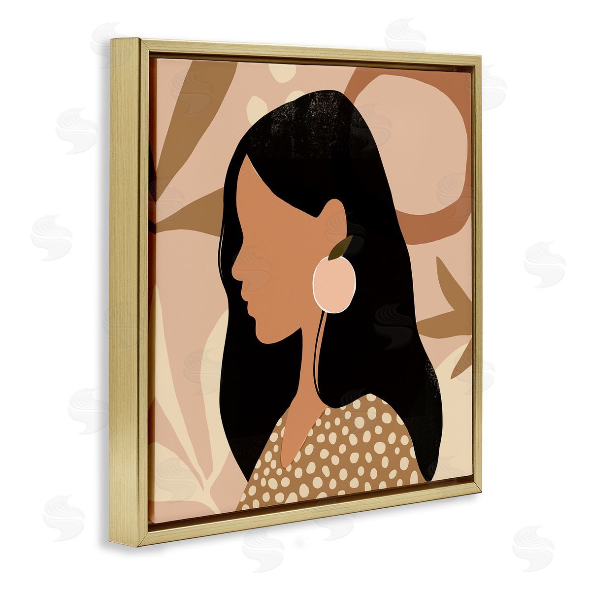 Victoria Barnes Female Side Portrait Peach Fruit Earring Gold Floater Frame Canvas Art