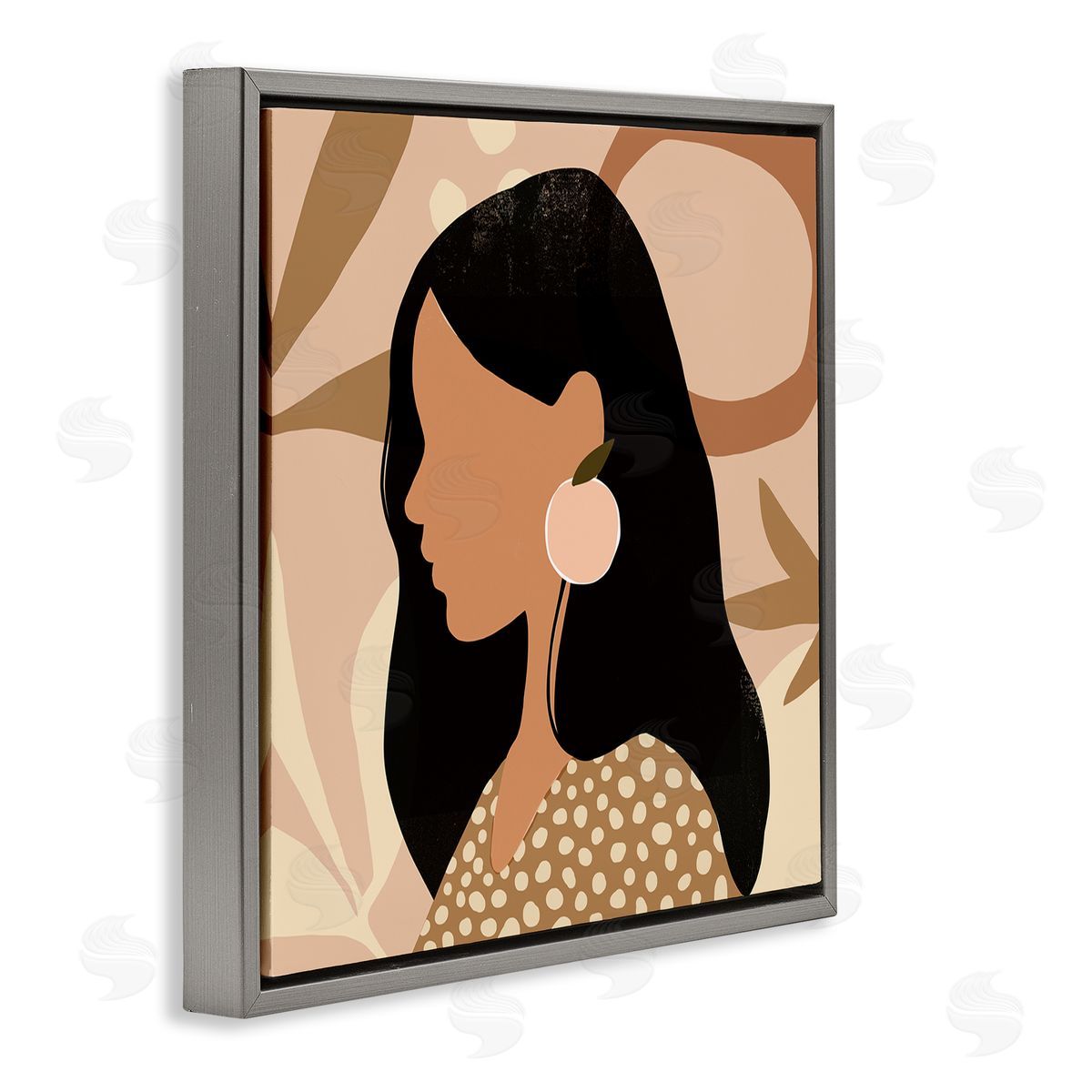 Victoria Barnes Female Side Portrait Peach Fruit Earring Gray Floater Frame Canvas Art