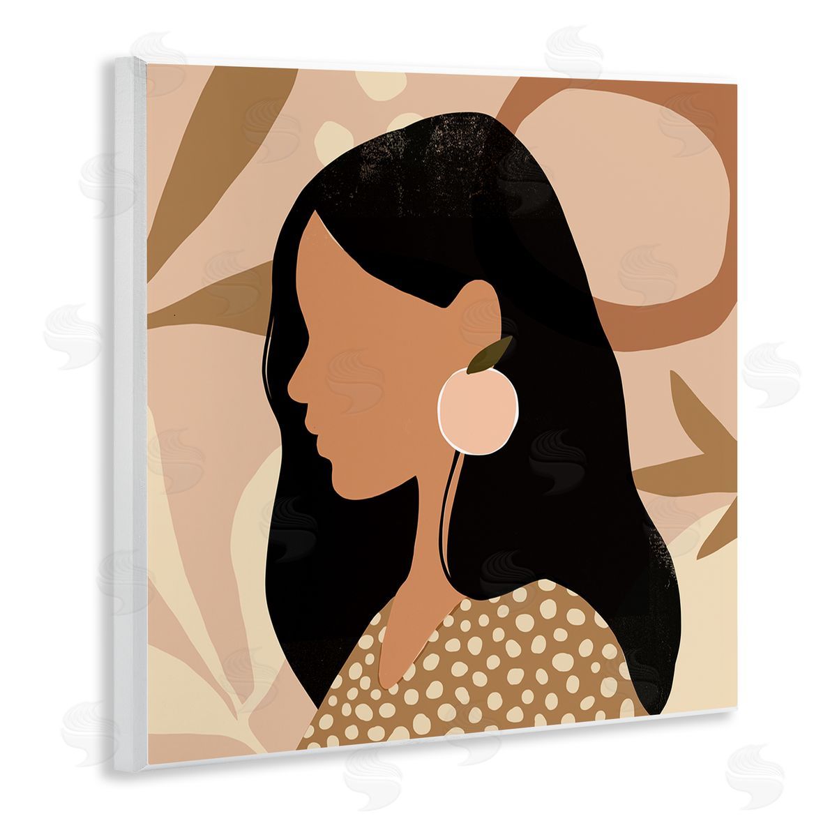 Victoria Barnes Female Side Portrait Peach Fruit Earring Wall Plaque Art