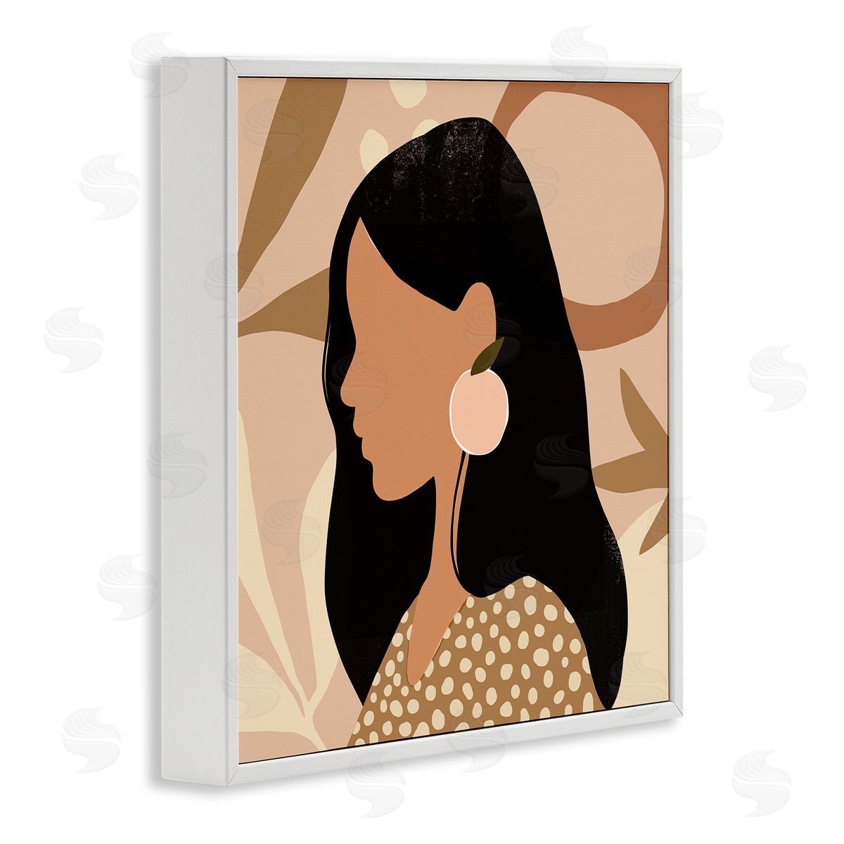 Victoria Barnes Female Side Portrait Peach Fruit Earring White Framed Giclee Wall Art