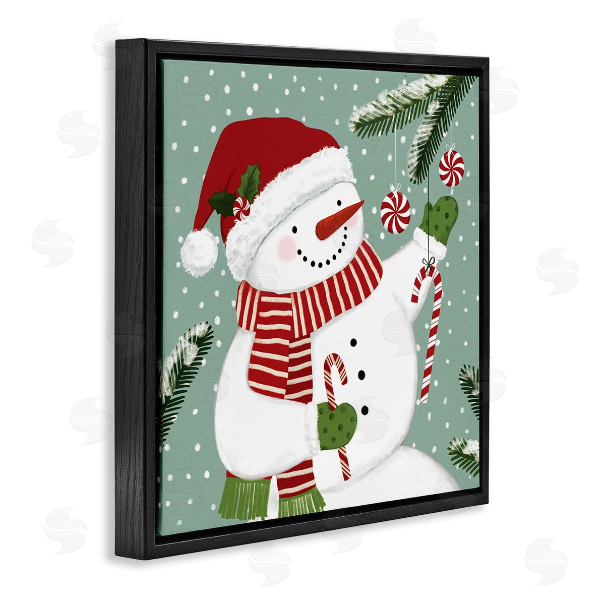 Victoria Barnes Candy Cane Snowman Peppermint Winter Ornaments Black Floater Frame Canvas Art