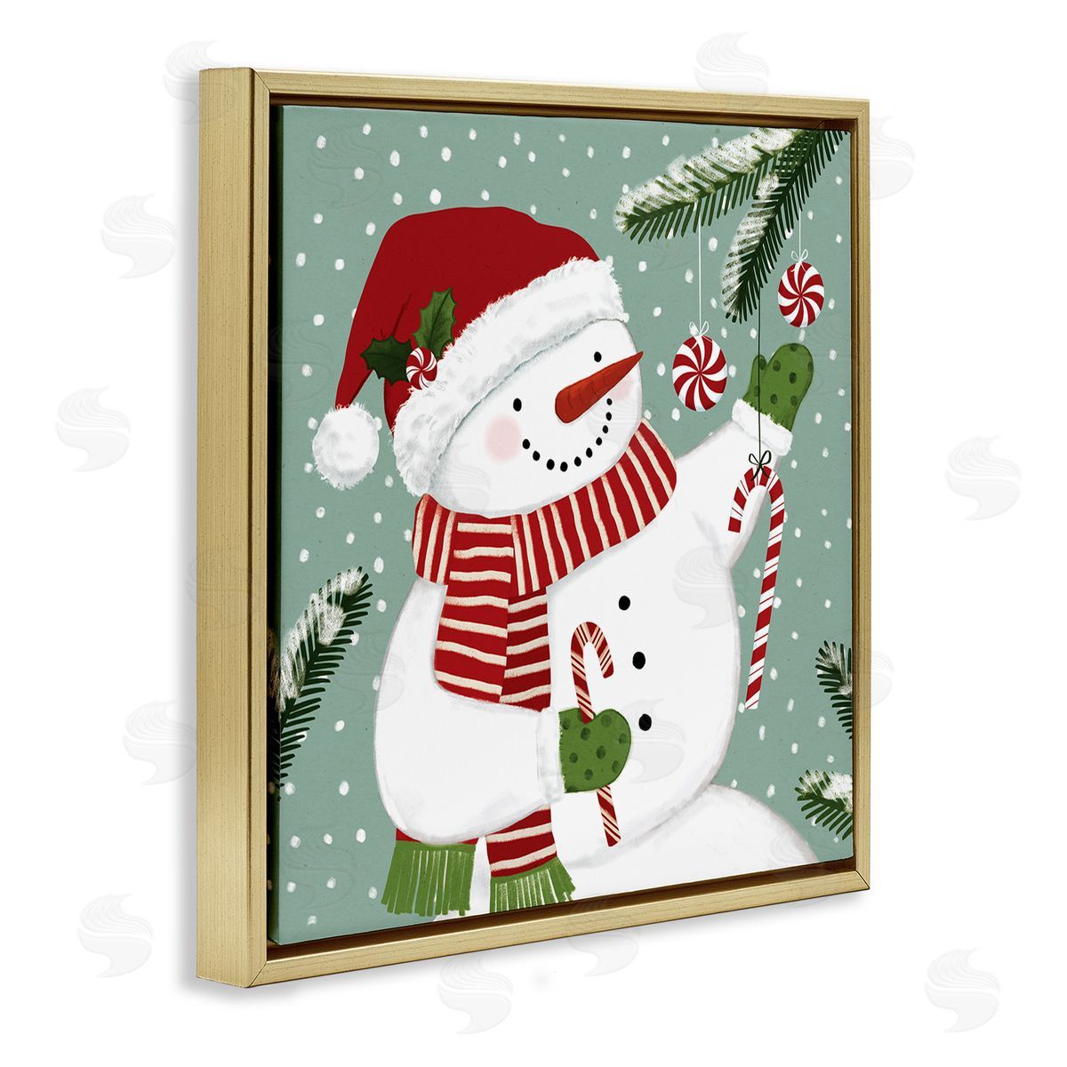 Victoria Barnes Candy Cane Snowman Peppermint Winter Ornaments Gold Floater Frame Canvas Art