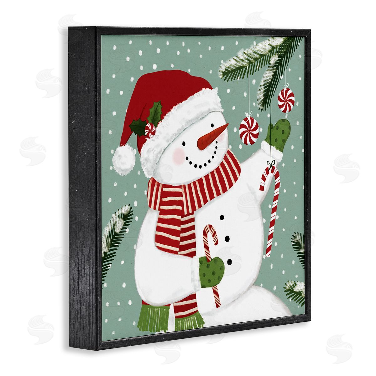 Victoria Barnes Candy Cane Snowman Peppermint Winter Ornaments Black Framed Giclee Wall Art