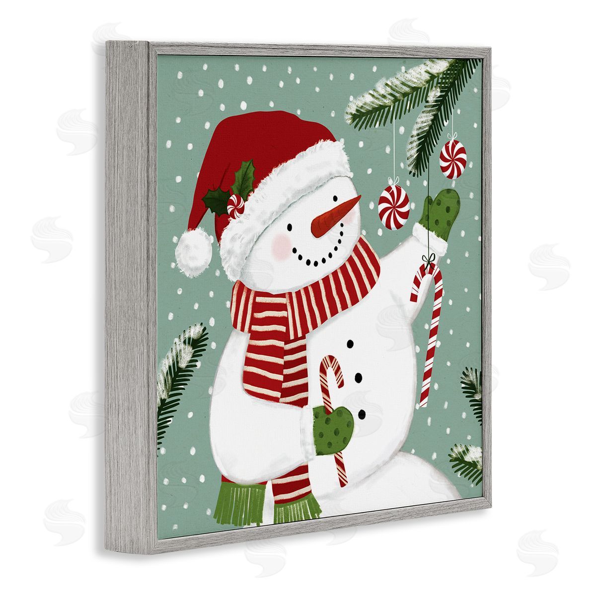 Victoria Barnes Candy Cane Snowman Peppermint Winter Ornaments Gray Framed Giclee Wall Art