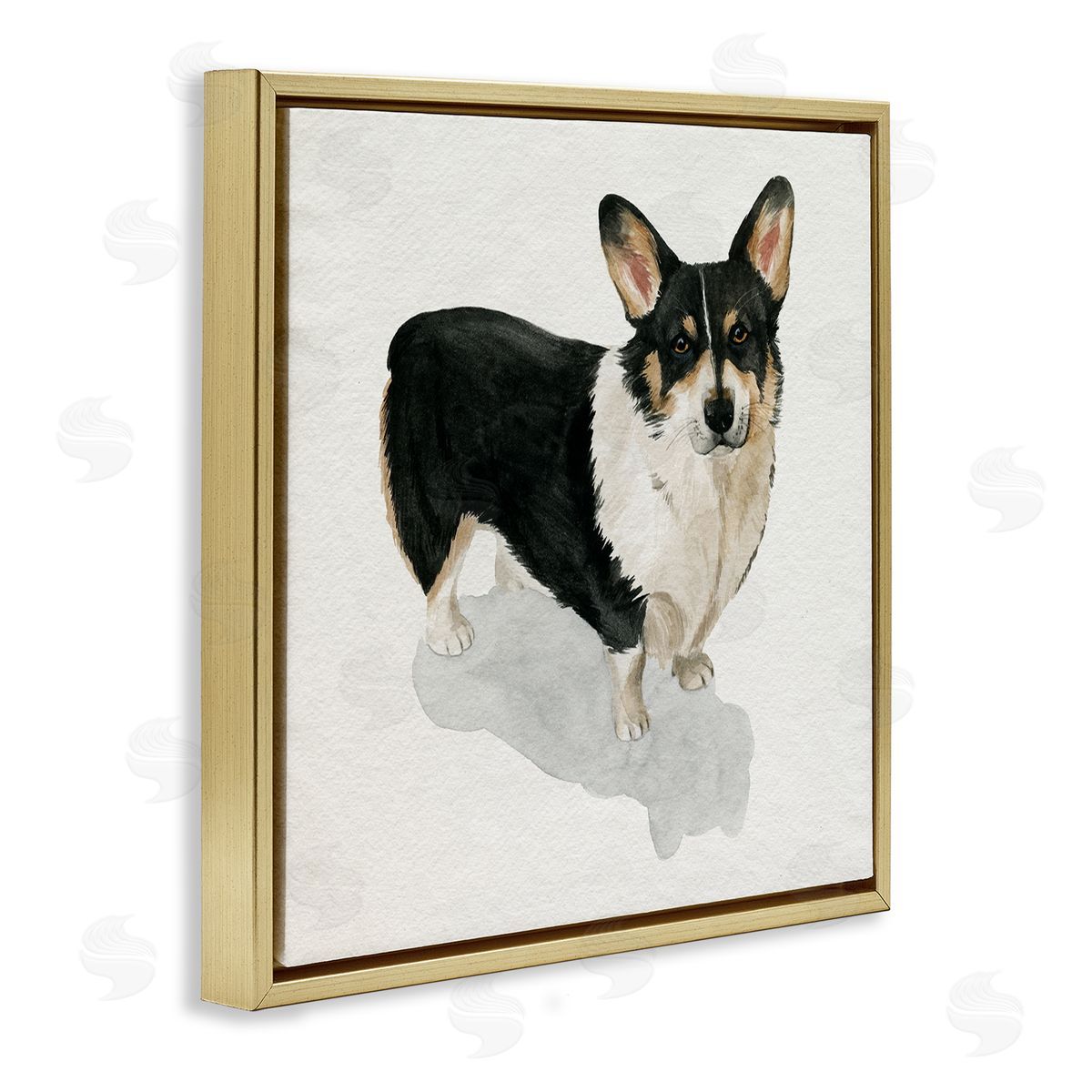 Grace Popp Corgi Pet Dog Portrait Soft Neutral Shadow Gold Floater Frame Canvas Art